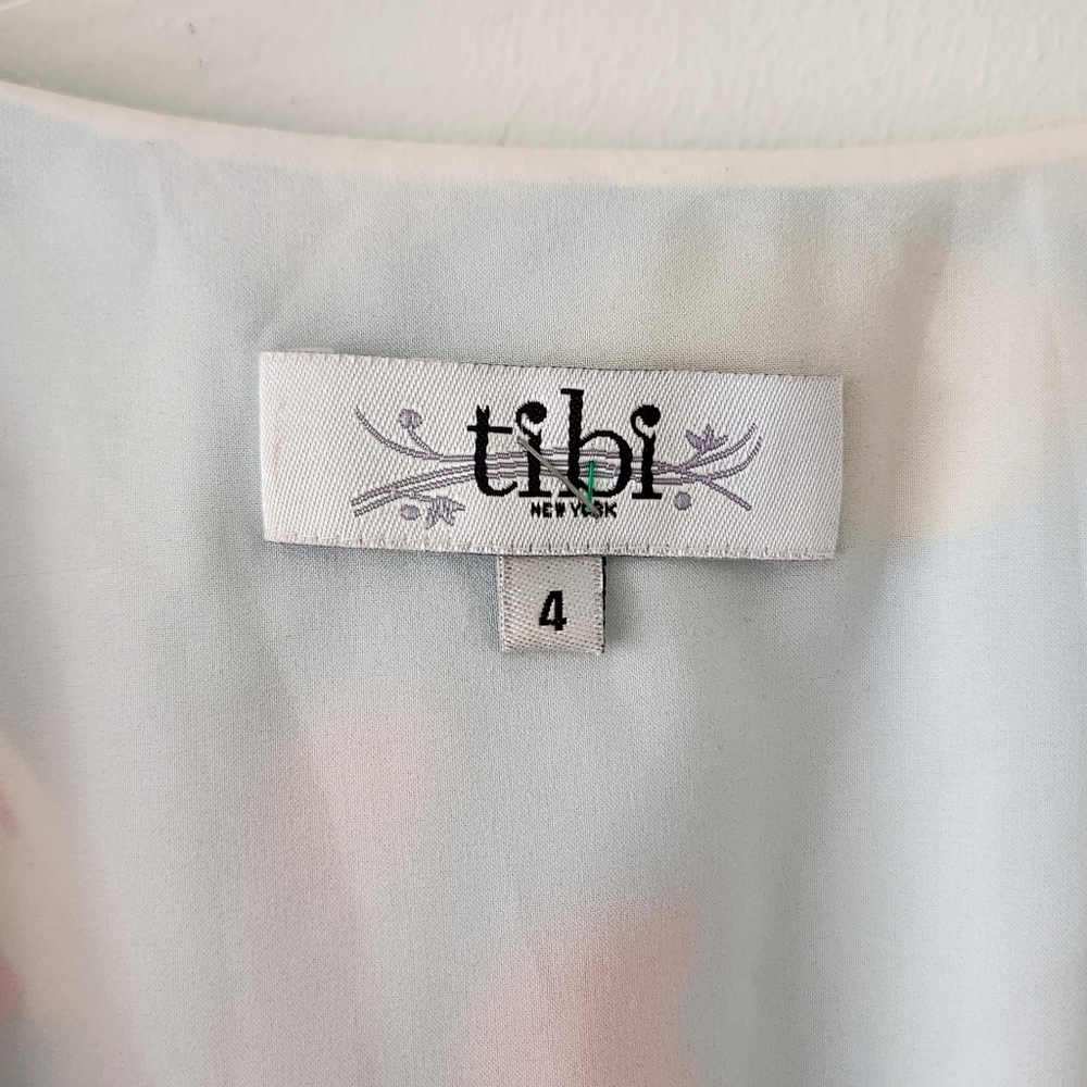 Tibi Abstract Floral Silk Mini Wrap Dress Cream White 4 - Picture 5 of 11
